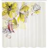 Ambesonne Christmas Shower Curtain, Stylized Reindeers Santa Claus Penguins and Xmas Tree on Stripes Cute Design, Fabric Bathroom Decor Set with Hooks, 69″ W x 70″ L, White Brown(Yellow and White)