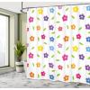 Ambesonne Christmas Shower Curtain, Stylized Reindeers Santa Claus Penguins and Xmas Tree on Stripes Cute Design, Fabric Bathroom Decor Set with Hooks, 69″ W x 70″ L, White Brown(White Green)