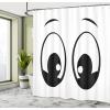 Ambesonne Christmas Shower Curtain, Stylized Reindeers Santa Claus Penguins and Xmas Tree on Stripes Cute Design, Fabric Bathroom Decor Set with Hooks, 69″ W x 70″ L, White Brown(White and Black)