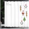 Ambesonne Christmas Shower Curtain, Stylized Reindeers Santa Claus Penguins and Xmas Tree on Stripes Cute Design, Fabric Bathroom Decor Set with Hooks, 69″ W x 70″ L, White Brown(White Brown)