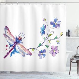 Ambesonne Christmas Shower Curtain, Stylized Reindeers Santa Claus Penguins and Xmas Tree on Stripes Cute Design, Fabric Bathroom Decor Set with Hooks, 69″ W x 70″ L, White Brown(Purple Green)