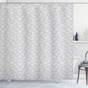 Ambesonne Christmas Shower Curtain, Stylized Reindeers Santa Claus Penguins and Xmas Tree on Stripes Cute Design, Fabric Bathroom Decor Set with Hooks, 69″ W x 70″ L, White Brown(Grey White)