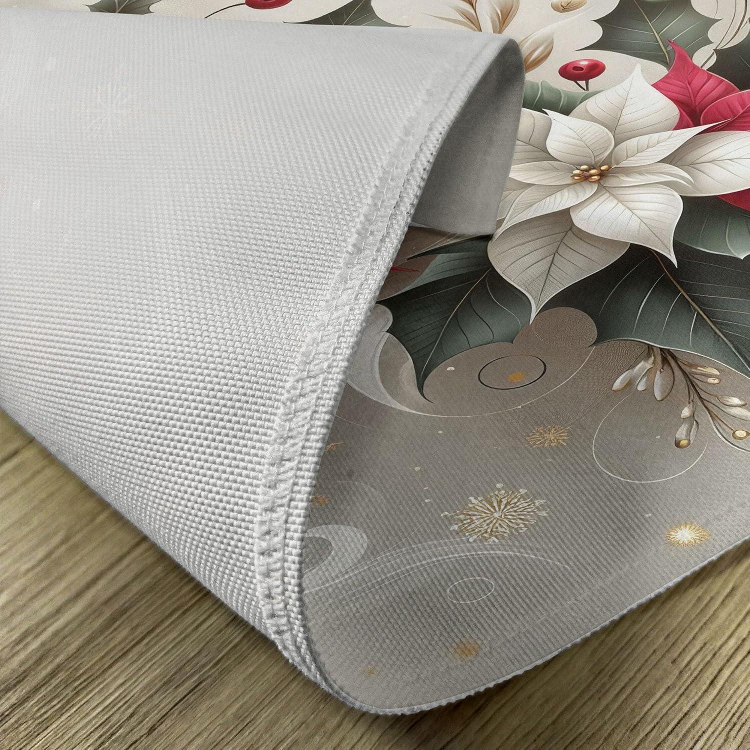 imageAmbesonne Christmas Place Mats Set of 4 Merry Xmas Wish Fir Tree Branches Poinsettia Flowers Birds and Deer Washable Fabric Placemats for Dining Table Standard Size Green and RedPale Vermilion and Grey Teal