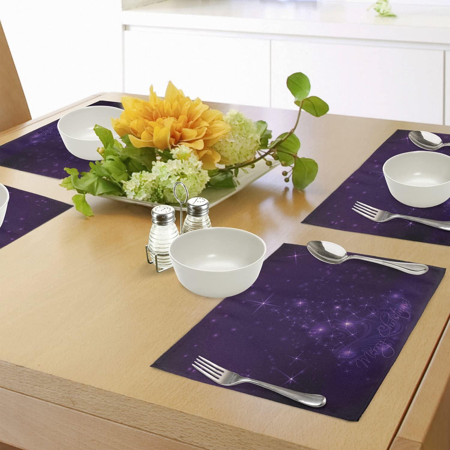 imageAmbesonne Christmas Place Mats Set of 4 Merry Xmas Wish Fir Tree Branches Poinsettia Flowers Birds and Deer Washable Fabric Placemats for Dining Table Standard Size Green and RedFuchsia