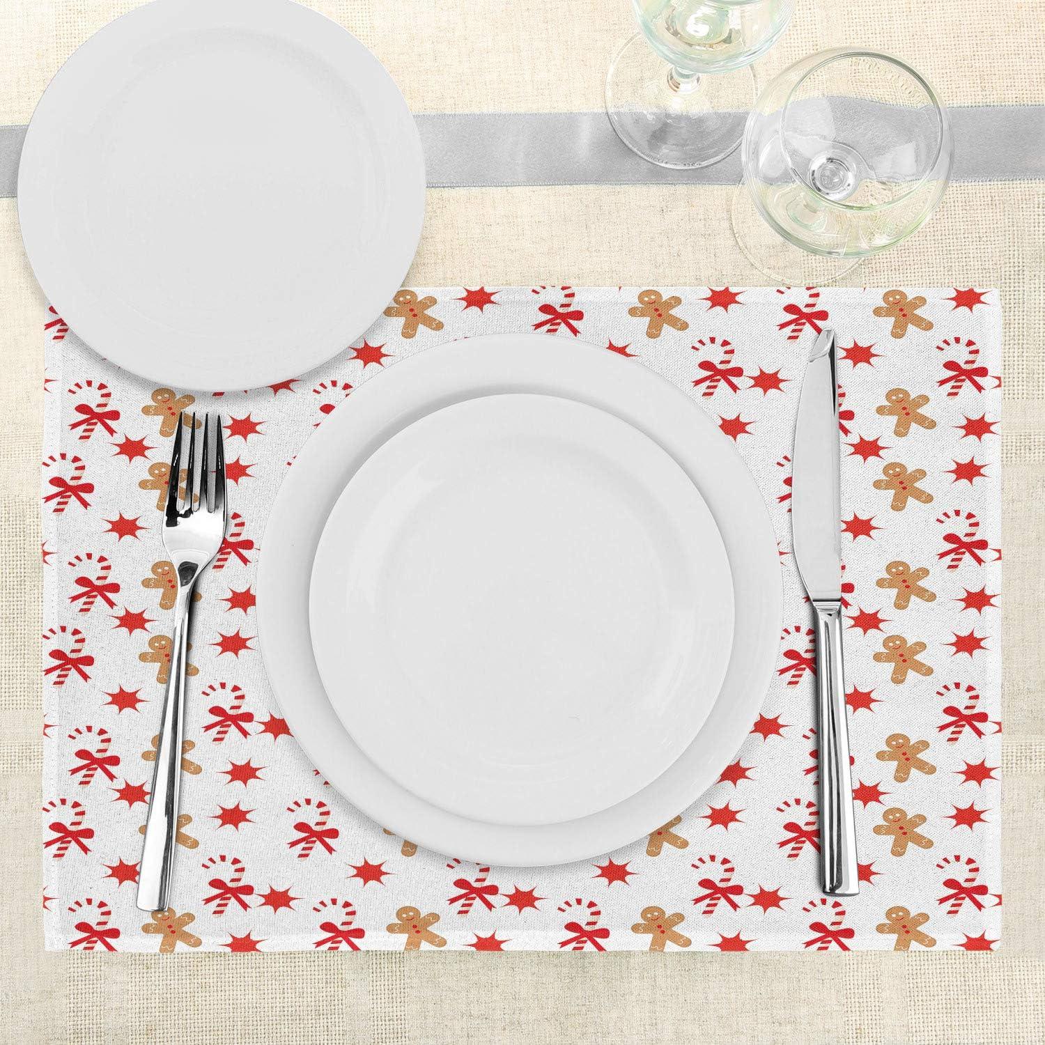 imageAmbesonne Christmas Place Mats Set of 4 Merry Xmas Wish Fir Tree Branches Poinsettia Flowers Birds and Deer Washable Fabric Placemats for Dining Table Standard Size Green and RedSand Brown Orange