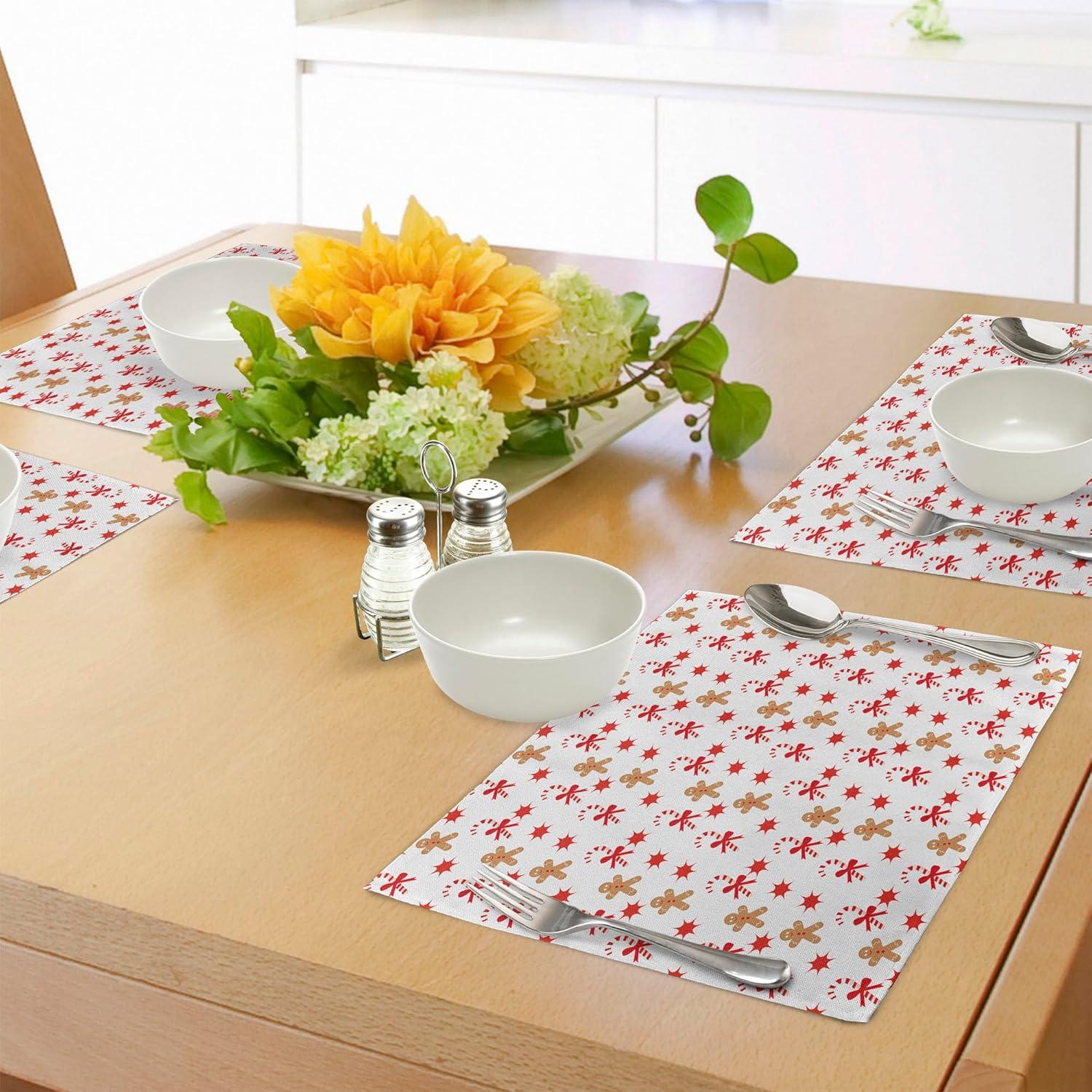 imageAmbesonne Christmas Place Mats Set of 4 Merry Xmas Wish Fir Tree Branches Poinsettia Flowers Birds and Deer Washable Fabric Placemats for Dining Table Standard Size Green and RedSand Brown Orange