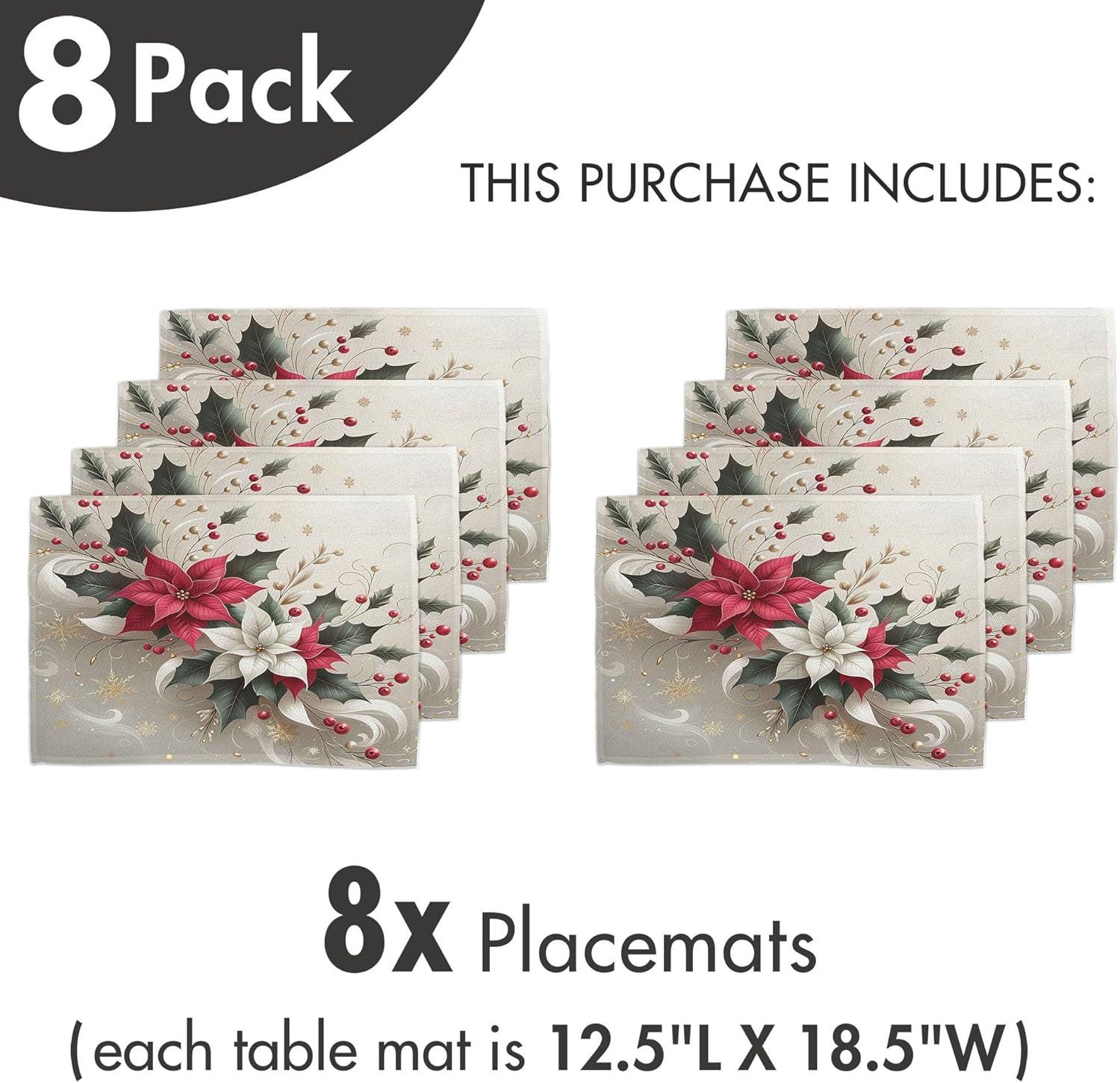 imageAmbesonne Christmas Place Mats Set of 4 Merry Xmas Wish Fir Tree Branches Poinsettia Flowers Birds and Deer Washable Fabric Placemats for Dining Table Standard Size Green and RedPale Vermilion and Grey Teal