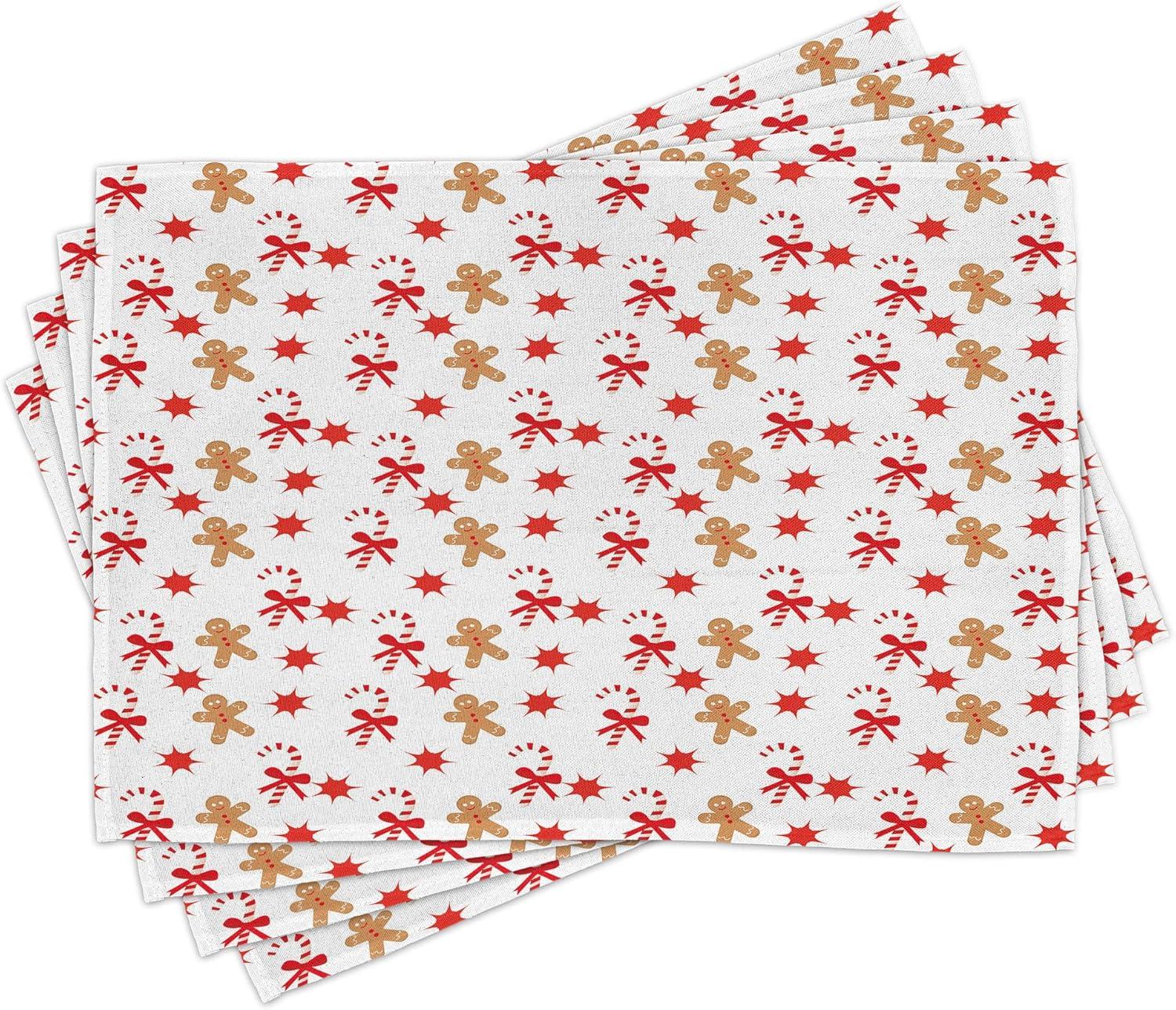 imageAmbesonne Christmas Place Mats Set of 4 Merry Xmas Wish Fir Tree Branches Poinsettia Flowers Birds and Deer Washable Fabric Placemats for Dining Table Standard Size Green and RedSand Brown Orange