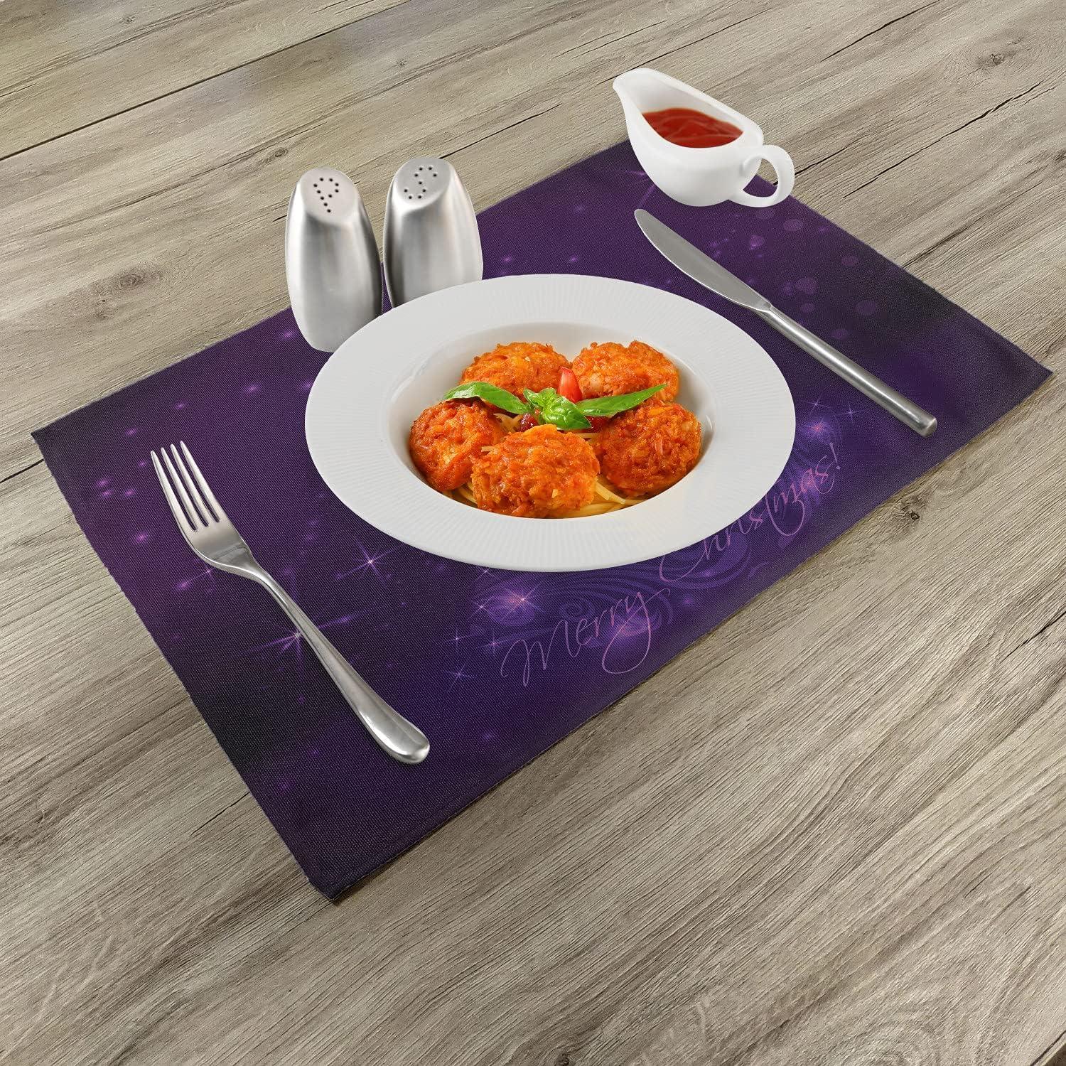 imageAmbesonne Christmas Place Mats Set of 4 Merry Xmas Wish Fir Tree Branches Poinsettia Flowers Birds and Deer Washable Fabric Placemats for Dining Table Standard Size Green and RedFuchsia
