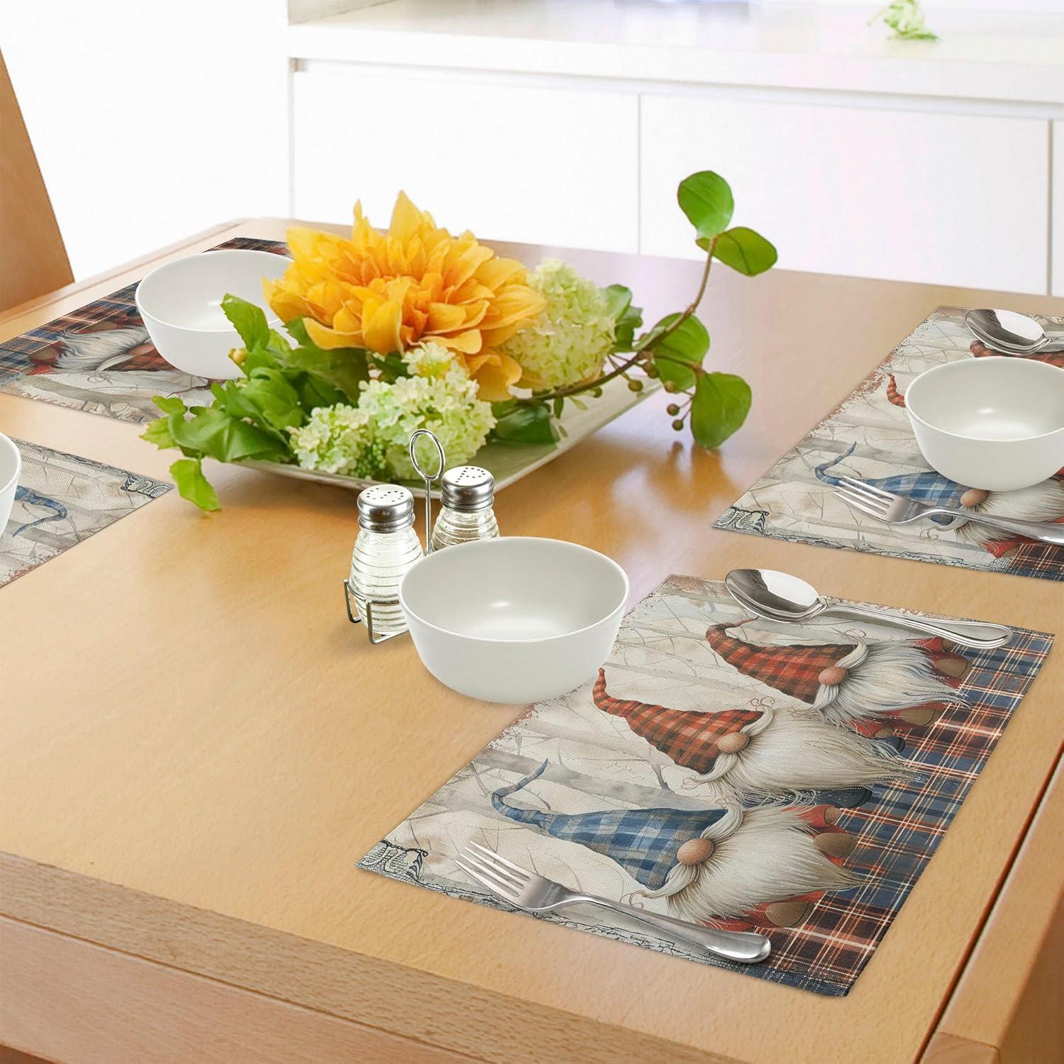 imageAmbesonne Christmas Place Mats Set of 4 Merry Xmas Wish Fir Tree Branches Poinsettia Flowers Birds and Deer Washable Fabric Placemats for Dining Table Standard Size Green and RedBlue Brown Burnt Sienna