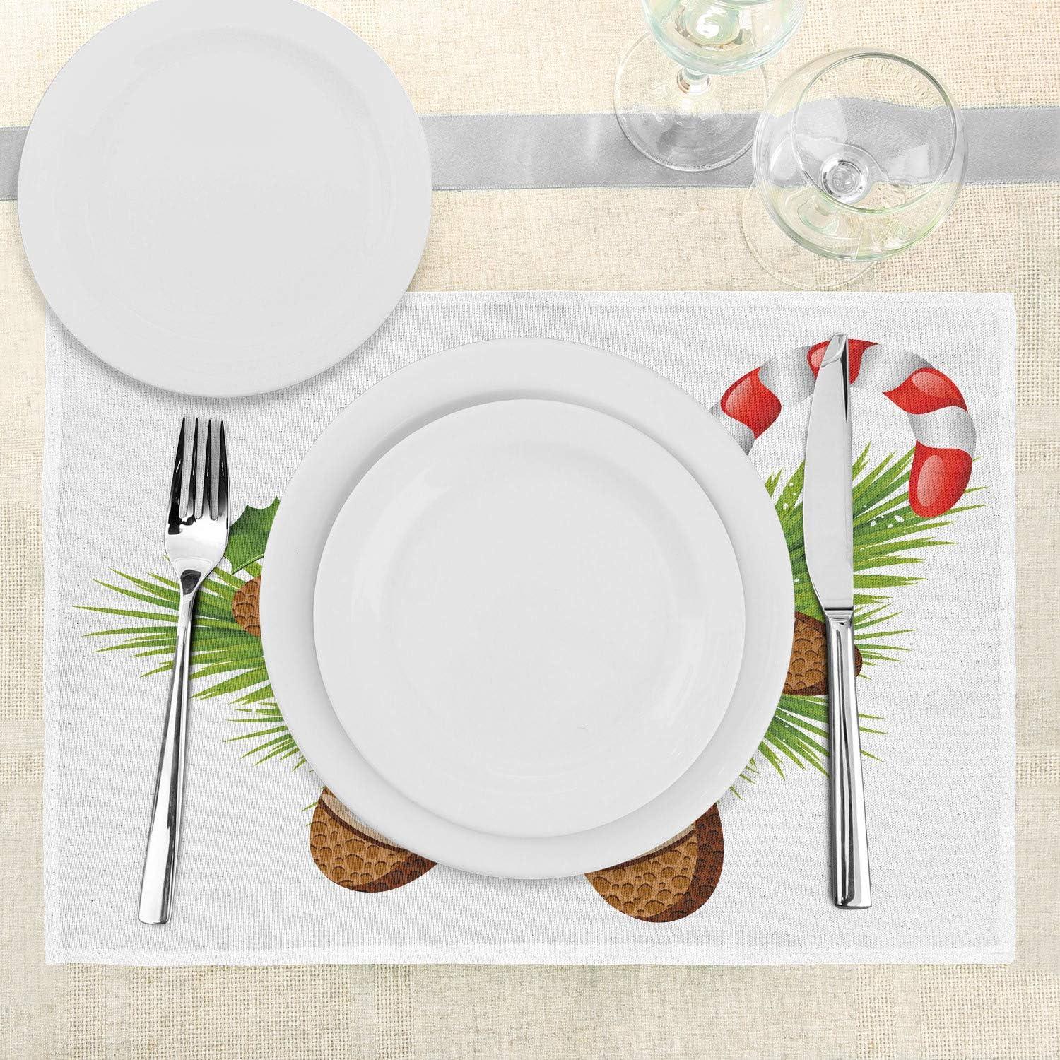 imageAmbesonne Christmas Place Mats Set of 4 Merry Xmas Wish Fir Tree Branches Poinsettia Flowers Birds and Deer Washable Fabric Placemats for Dining Table Standard Size Green and RedBrown and Green