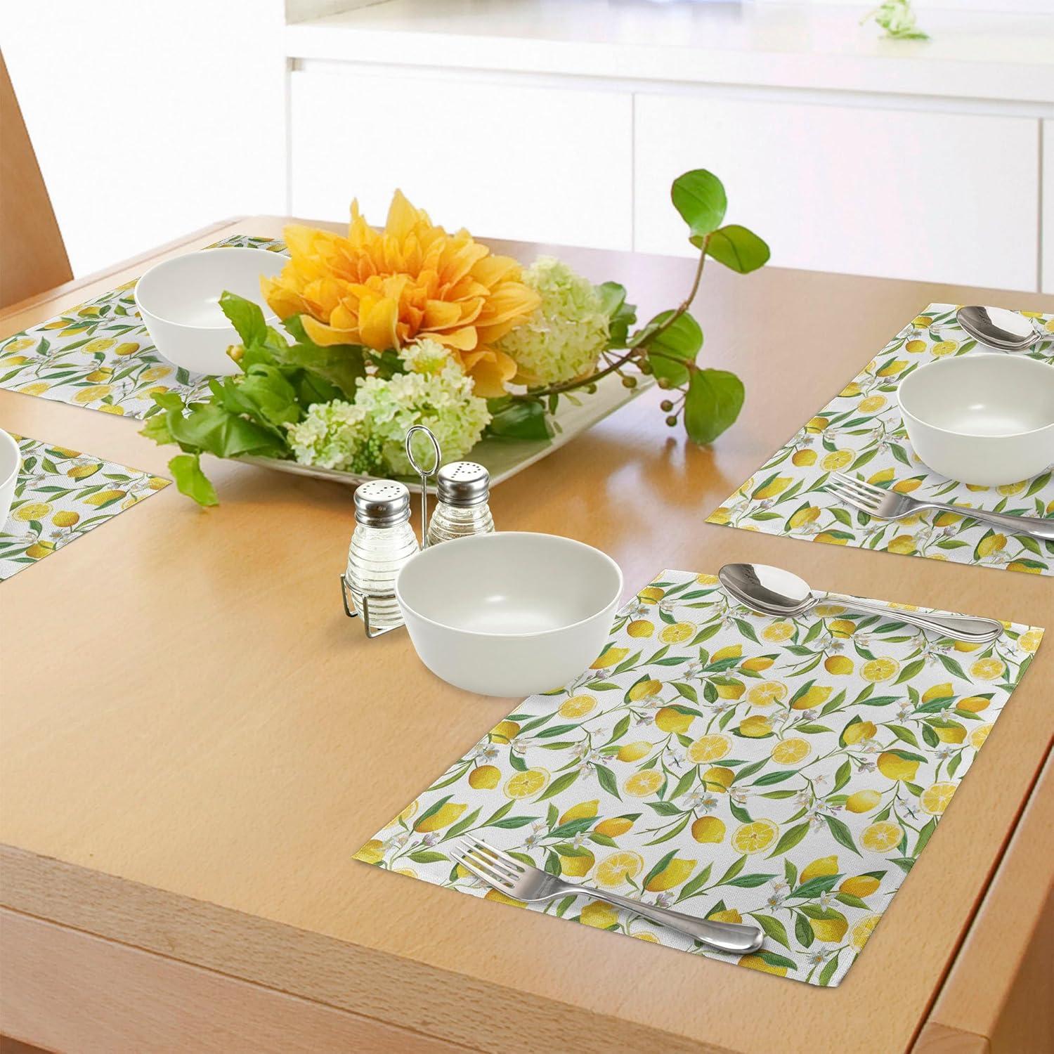 imageAmbesonne Christmas Place Mats Set of 4 Merry Xmas Wish Fir Tree Branches Poinsettia Flowers Birds and Deer Washable Fabric Placemats for Dining Table Standard Size Green and RedFern Green