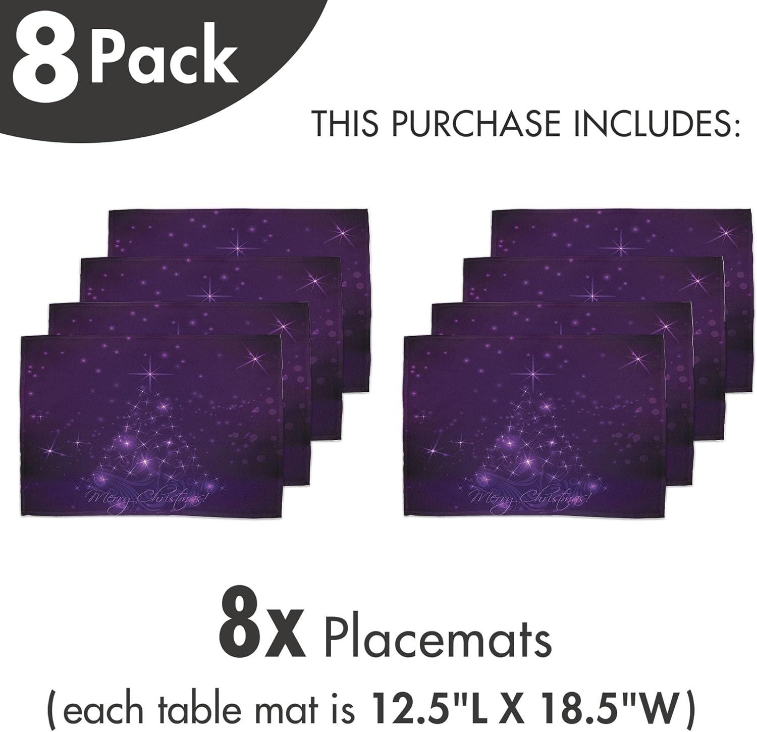 imageAmbesonne Christmas Place Mats Set of 4 Merry Xmas Wish Fir Tree Branches Poinsettia Flowers Birds and Deer Washable Fabric Placemats for Dining Table Standard Size Green and RedFuchsia