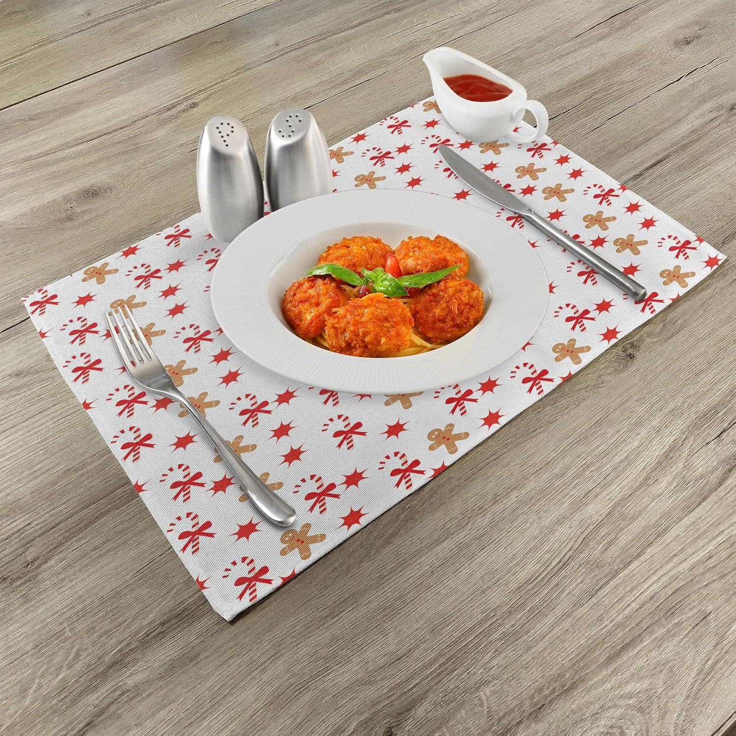 imageAmbesonne Christmas Place Mats Set of 4 Merry Xmas Wish Fir Tree Branches Poinsettia Flowers Birds and Deer Washable Fabric Placemats for Dining Table Standard Size Green and RedSand Brown Orange