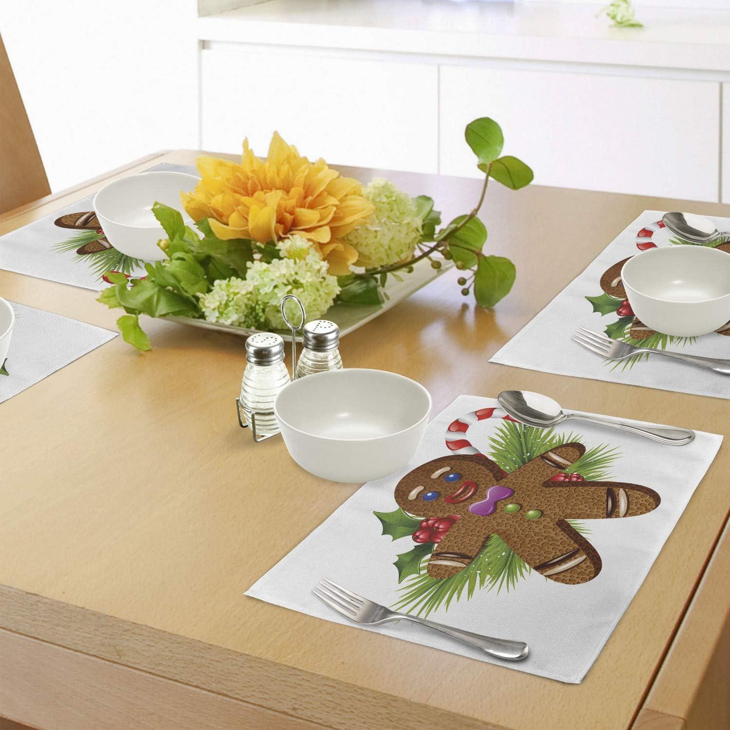 imageAmbesonne Christmas Place Mats Set of 4 Merry Xmas Wish Fir Tree Branches Poinsettia Flowers Birds and Deer Washable Fabric Placemats for Dining Table Standard Size Green and RedBrown and Green