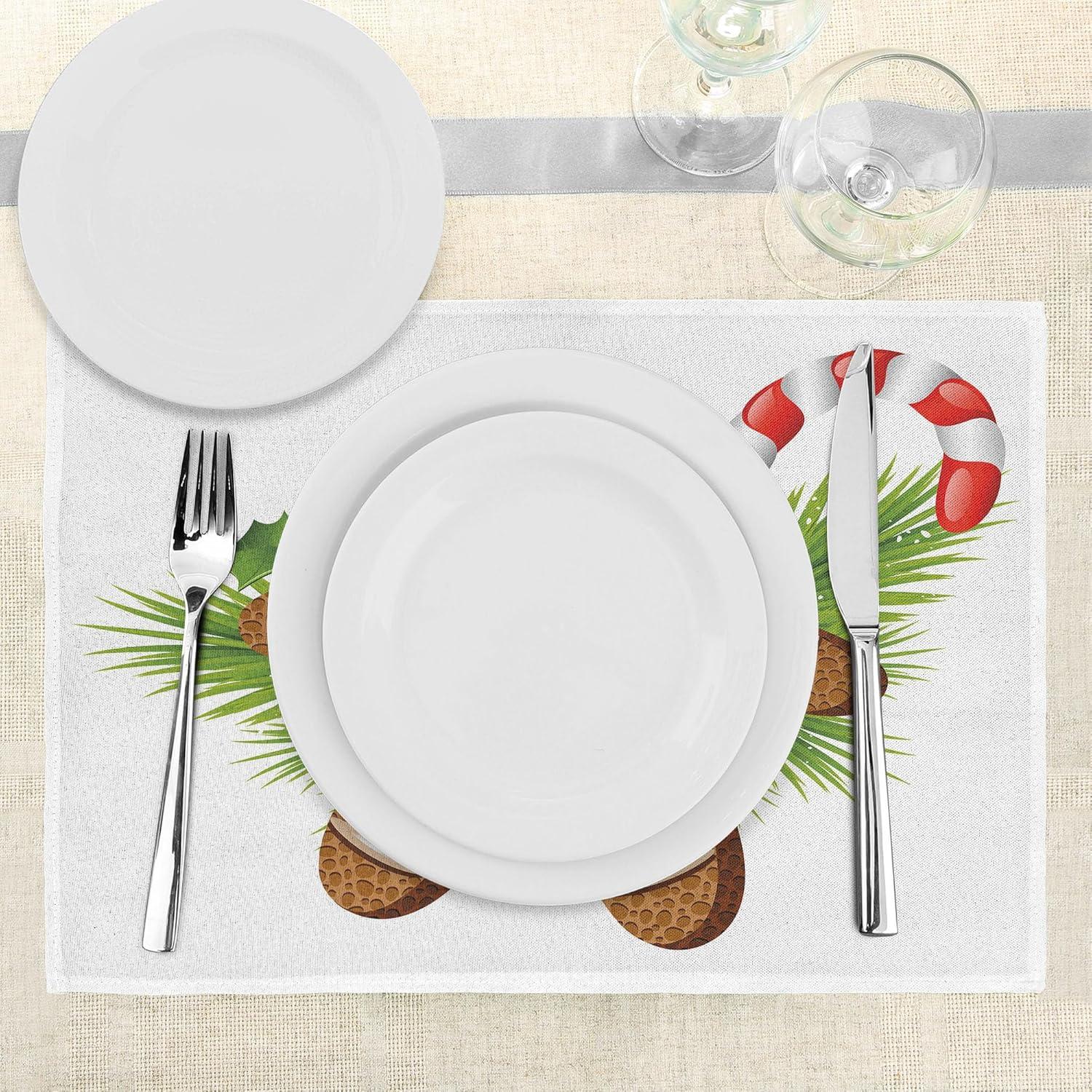 imageAmbesonne Christmas Place Mats Set of 4 Merry Xmas Wish Fir Tree Branches Poinsettia Flowers Birds and Deer Washable Fabric Placemats for Dining Table Standard Size Green and RedBrown and Green