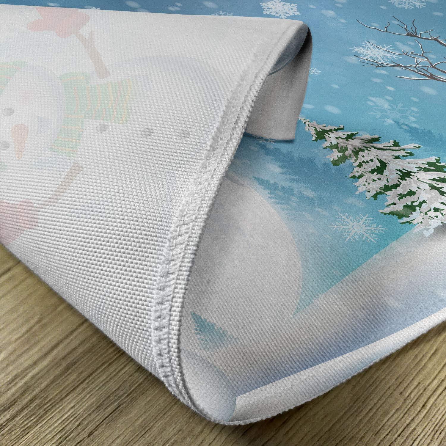 imageAmbesonne Christmas Place Mats Set of 4 Merry Xmas Wish Fir Tree Branches Poinsettia Flowers Birds and Deer Washable Fabric Placemats for Dining Table Standard Size Green and RedWhite Soft Blue