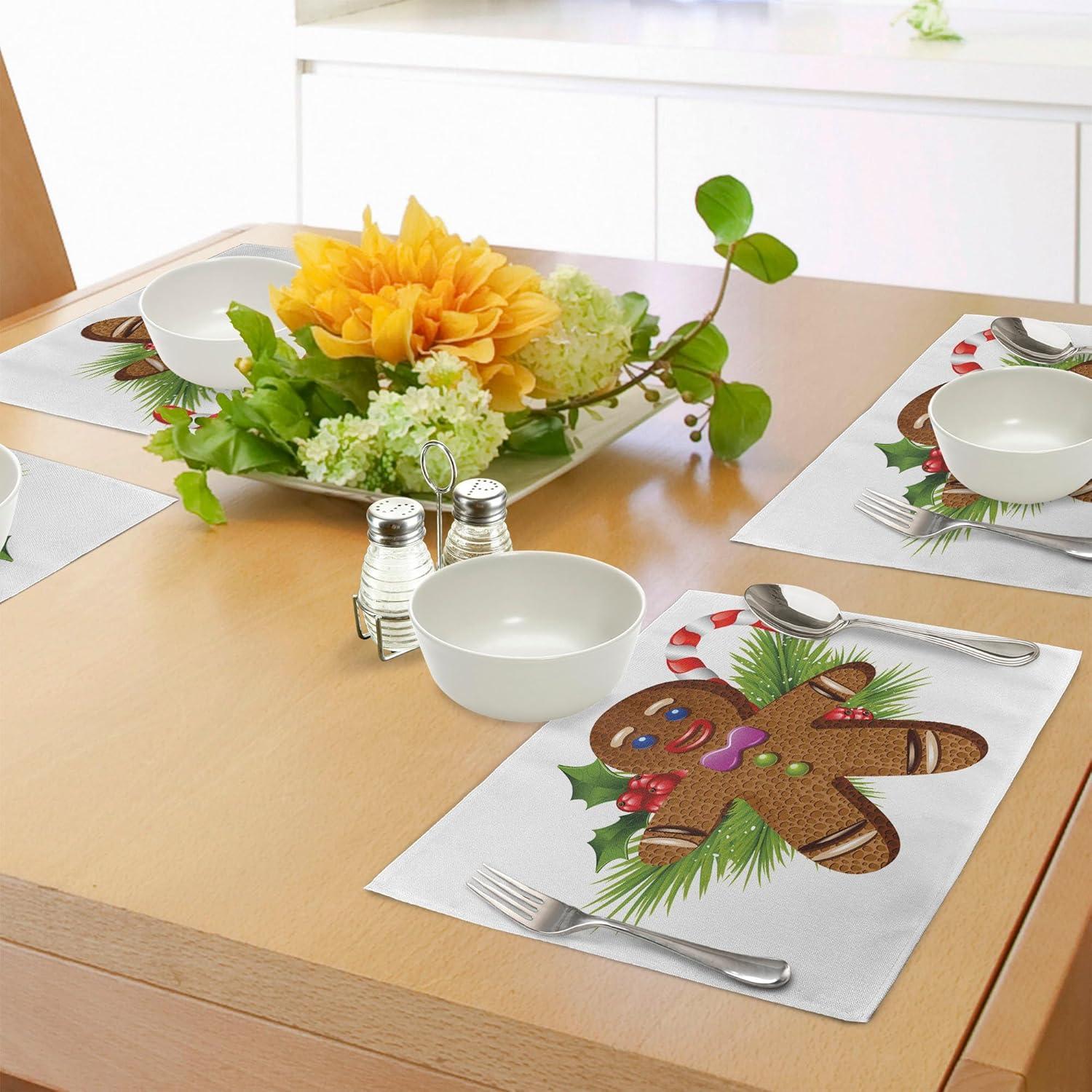 imageAmbesonne Christmas Place Mats Set of 4 Merry Xmas Wish Fir Tree Branches Poinsettia Flowers Birds and Deer Washable Fabric Placemats for Dining Table Standard Size Green and RedBrown and Green