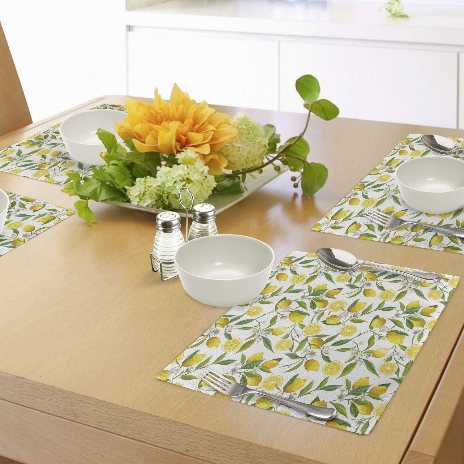 imageAmbesonne Christmas Place Mats Set of 4 Merry Xmas Wish Fir Tree Branches Poinsettia Flowers Birds and Deer Washable Fabric Placemats for Dining Table Standard Size Green and RedFern Green