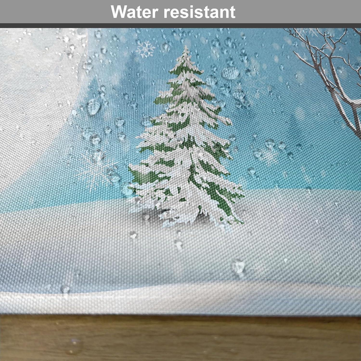 imageAmbesonne Christmas Place Mats Set of 4 Merry Xmas Wish Fir Tree Branches Poinsettia Flowers Birds and Deer Washable Fabric Placemats for Dining Table Standard Size Green and RedWhite Soft Blue