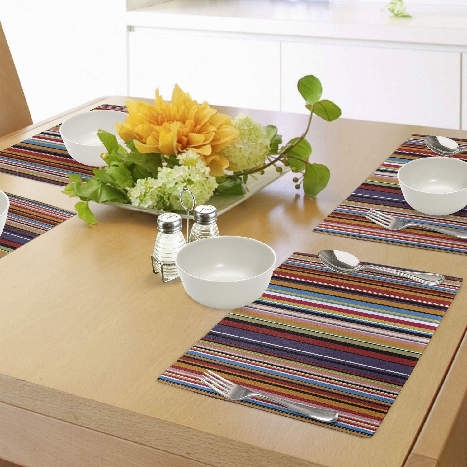 imageAmbesonne Christmas Place Mats Set of 4 Merry Xmas Wish Fir Tree Branches Poinsettia Flowers Birds and Deer Washable Fabric Placemats for Dining Table Standard Size Green and RedOrange Purple