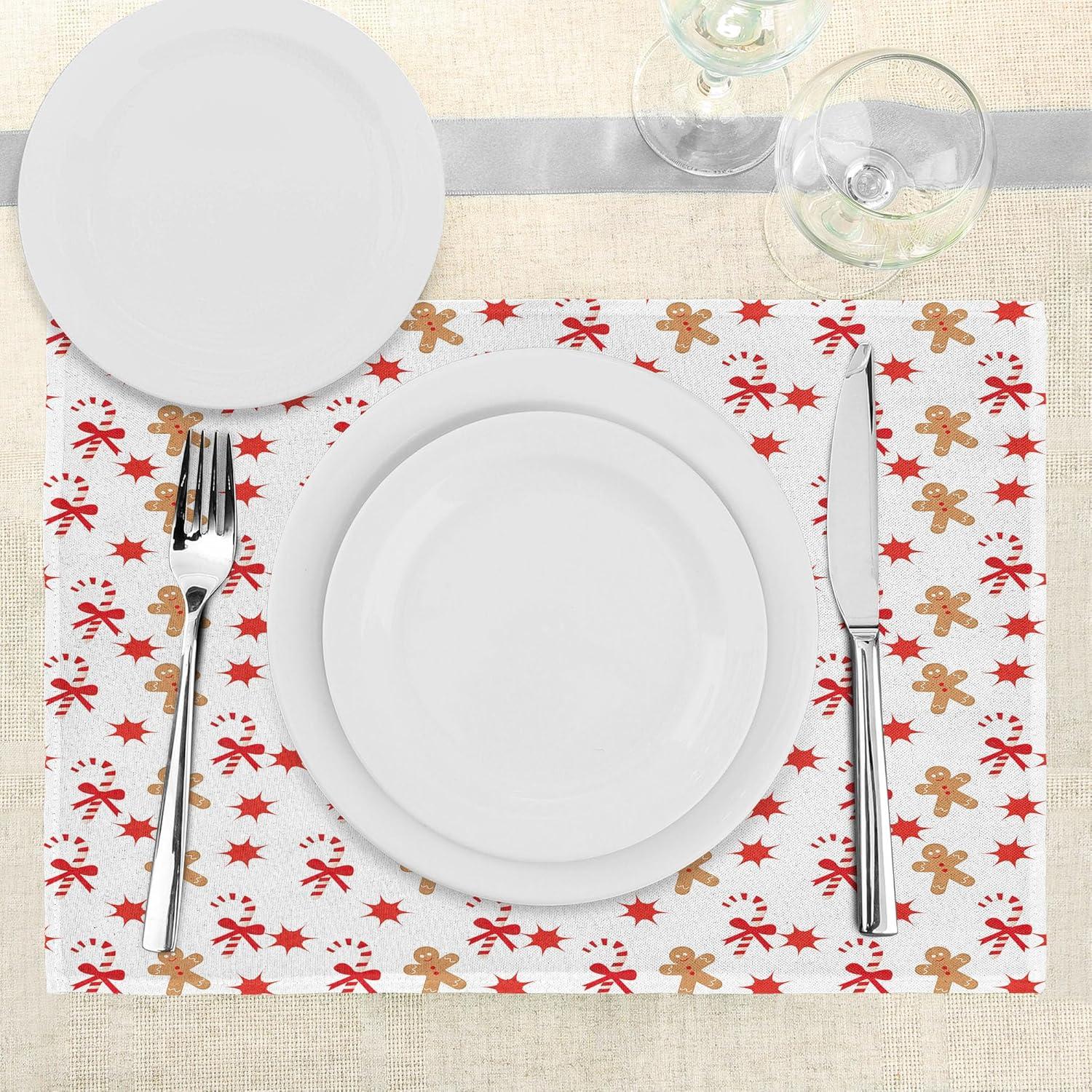 imageAmbesonne Christmas Place Mats Set of 4 Merry Xmas Wish Fir Tree Branches Poinsettia Flowers Birds and Deer Washable Fabric Placemats for Dining Table Standard Size Green and RedSand Brown Orange
