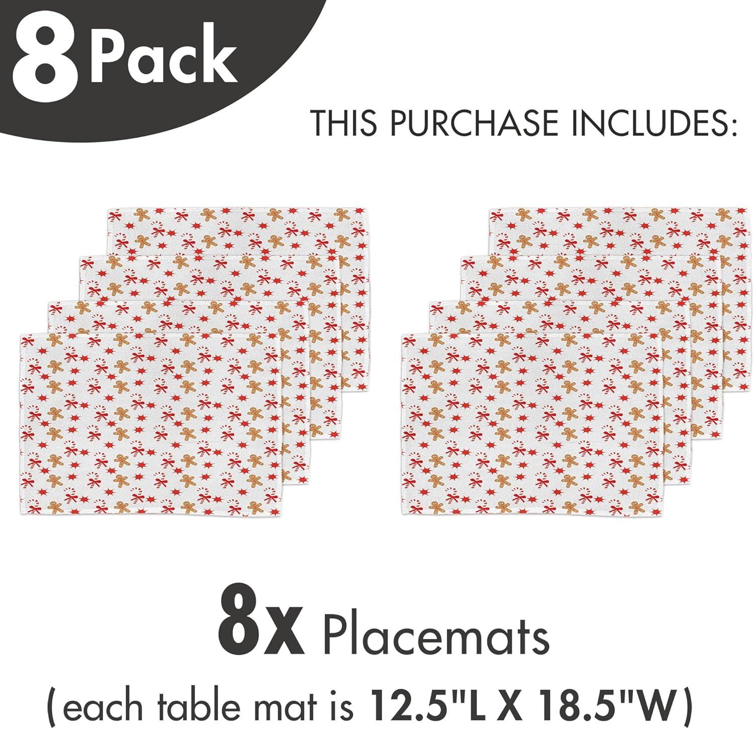 imageAmbesonne Christmas Place Mats Set of 4 Merry Xmas Wish Fir Tree Branches Poinsettia Flowers Birds and Deer Washable Fabric Placemats for Dining Table Standard Size Green and RedSand Brown Orange