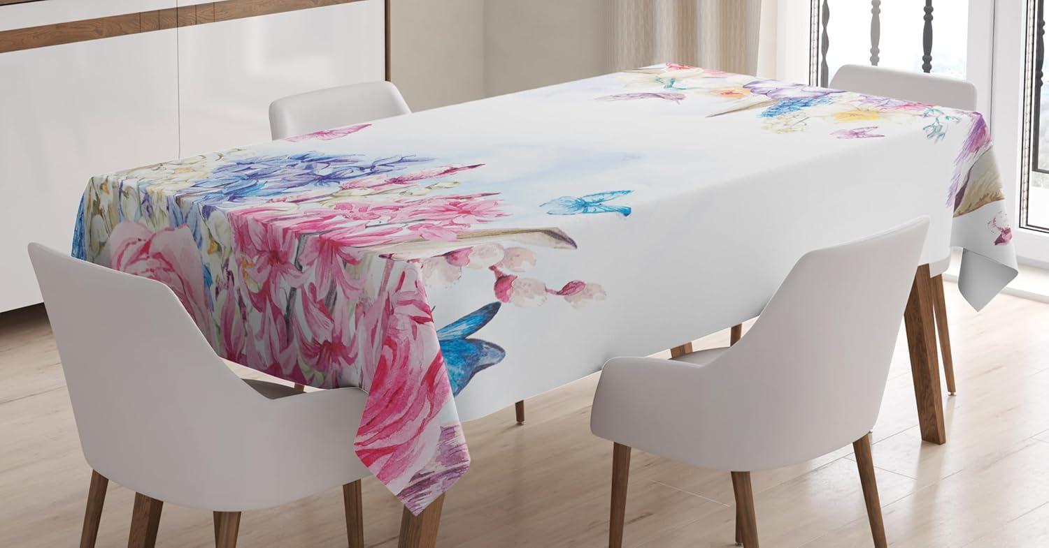 imageAmbesonne Christmas Tablecloth New Years Eve Tree Branch Border with Berry Ribbons Gingerbread Man Dining Room Kitchen Rectangular Table Cover 60 X 84BrownPale Blue