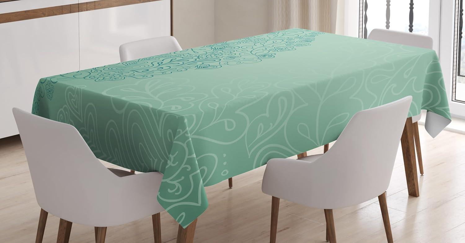 imageAmbesonne Christmas Tablecloth New Years Eve Tree Branch Border with Berry Ribbons Gingerbread Man Dining Room Kitchen Rectangular Table Cover 60 X 84BrownTurquoise Teal