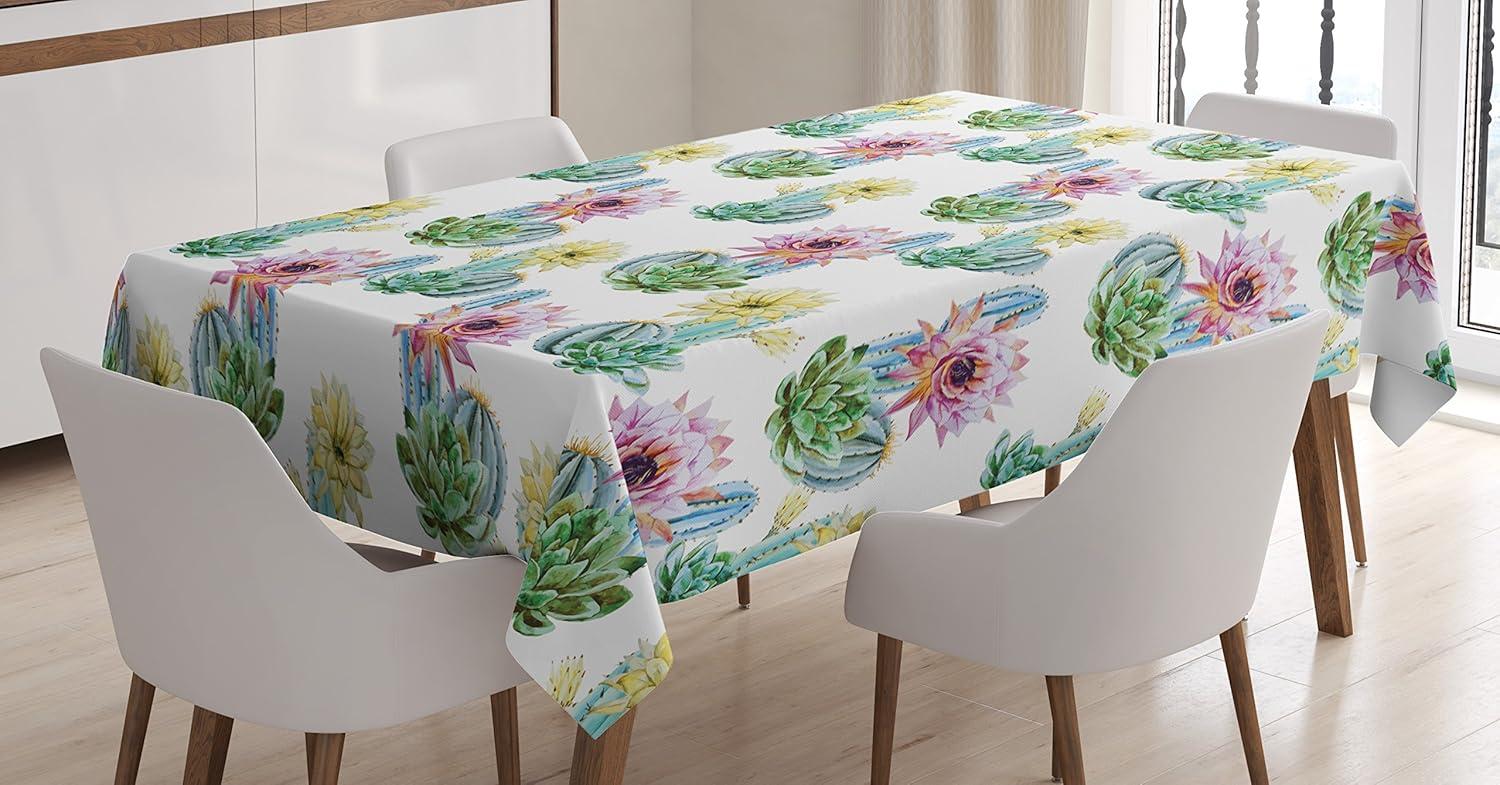 imageAmbesonne Christmas Tablecloth New Years Eve Tree Branch Border with Berry Ribbons Gingerbread Man Dining Room Kitchen Rectangular Table Cover 60 X 84BrownGreen and Pink