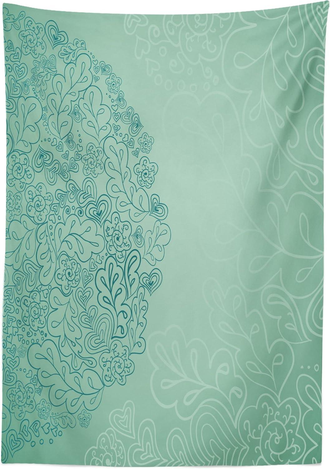 imageAmbesonne Christmas Tablecloth New Years Eve Tree Branch Border with Berry Ribbons Gingerbread Man Dining Room Kitchen Rectangular Table Cover 60 X 84BrownTurquoise Teal