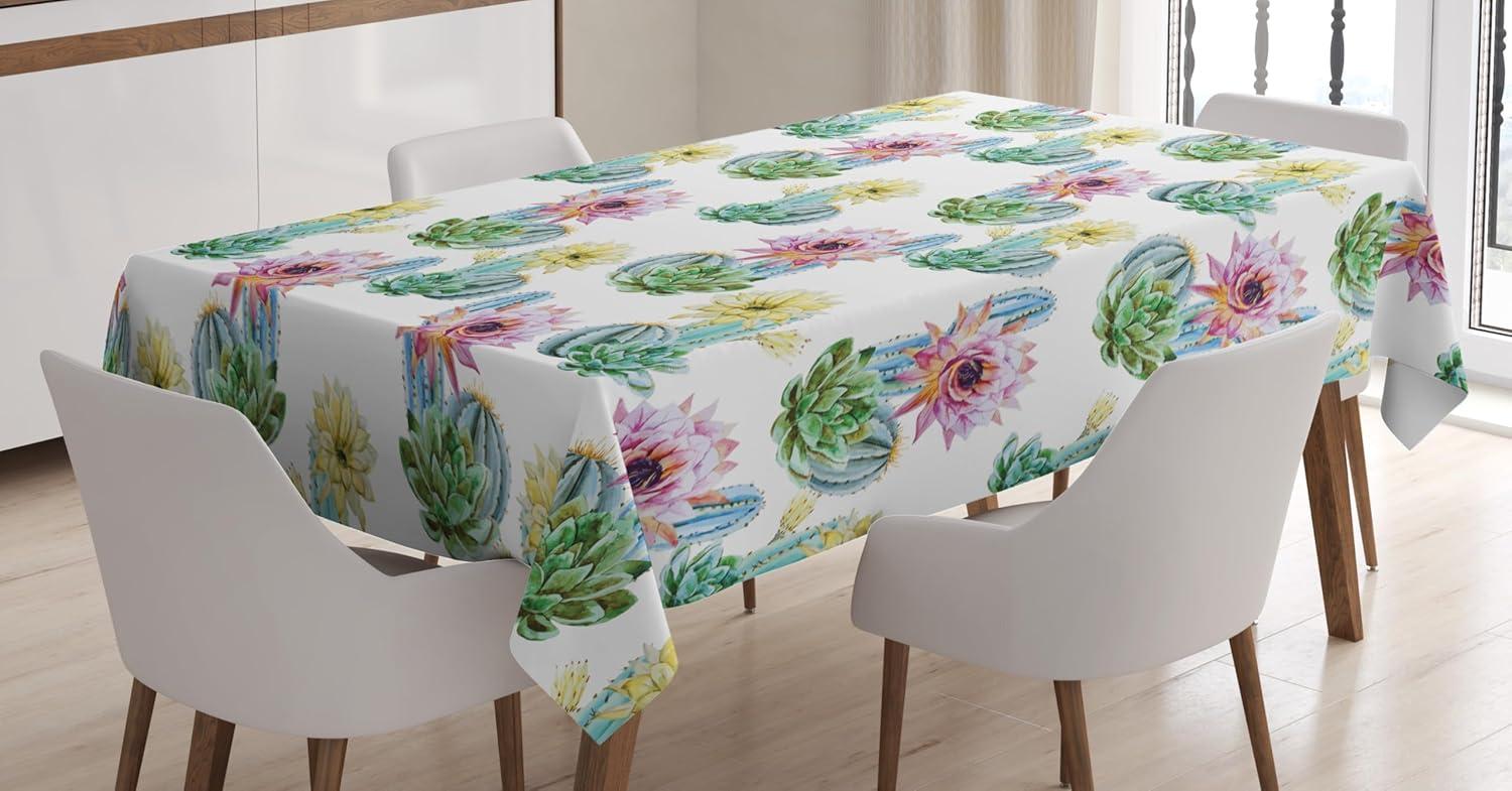 imageAmbesonne Christmas Tablecloth New Years Eve Tree Branch Border with Berry Ribbons Gingerbread Man Dining Room Kitchen Rectangular Table Cover 60 X 84BrownGreen and Pink