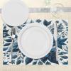 Ambesonne Christmas Place Mats Set of 4, Merry Xmas Wish Fir Tree Branches Poinsettia Flowers Birds and Deer, Washable Fabric Placemats for Dining Table, Standard Size, Green and Red(Night Blue and Dark Sky Blue)