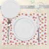 Ambesonne Christmas Place Mats Set of 4, Merry Xmas Wish Fir Tree Branches Poinsettia Flowers Birds and Deer, Washable Fabric Placemats for Dining Table, Standard Size, Green and Red(Sand Brown Orange)