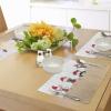 Ambesonne Christmas Place Mats Set of 4, Merry Xmas Wish Fir Tree Branches Poinsettia Flowers Birds and Deer, Washable Fabric Placemats for Dining Table, Standard Size, Green and Red(Tan Red)