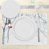 Ambesonne Christmas Place Mats Set of 4, Merry Xmas Wish Fir Tree Branches Poinsettia Flowers Birds and Deer, Washable Fabric Placemats for Dining Table, Standard Size, Green and Red(Black White)