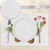 Ambesonne Christmas Place Mats Set of 4, Merry Xmas Wish Fir Tree Branches Poinsettia Flowers Birds and Deer, Washable Fabric Placemats for Dining Table, Standard Size, Green and Red(Brown and Green)