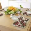 Ambesonne Christmas Place Mats Set of 4, Merry Xmas Wish Fir Tree Branches Poinsettia Flowers Birds and Deer, Washable Fabric Placemats for Dining Table, Standard Size, Green and Red(Emerald Cream)