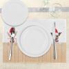Ambesonne Christmas Place Mats Set of 4, Merry Xmas Wish Fir Tree Branches Poinsettia Flowers Birds and Deer, Washable Fabric Placemats for Dining Table, Standard Size, Green and Red(Tan Red)