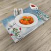 Ambesonne Christmas Place Mats Set of 4, Merry Xmas Wish Fir Tree Branches Poinsettia Flowers Birds and Deer, Washable Fabric Placemats for Dining Table, Standard Size, Green and Red(White Soft Blue)