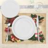 Ambesonne Christmas Place Mats Set of 4, Merry Xmas Wish Fir Tree Branches Poinsettia Flowers Birds and Deer, Washable Fabric Placemats for Dining Table, Standard Size, Green and Red(Emerald Cream)
