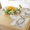 Ambesonne Christmas Place Mats Set of 4, Merry Xmas Wish Fir Tree Branches Poinsettia Flowers Birds and Deer, Washable Fabric Placemats for Dining Table, Standard Size, Green and Red(Beige Red)
