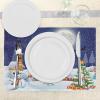 Ambesonne Christmas Place Mats Set of 4, Merry Xmas Wish Fir Tree Branches Poinsettia Flowers Birds and Deer, Washable Fabric Placemats for Dining Table, Standard Size, Green and Red(White Blue)