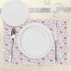 Ambesonne Christmas Place Mats Set of 4, Merry Xmas Wish Fir Tree Branches Poinsettia Flowers Birds and Deer, Washable Fabric Placemats for Dining Table, Standard Size, Green and Red(Coconut White)