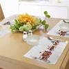 Ambesonne Christmas Place Mats Set of 4, Merry Xmas Wish Fir Tree Branches Poinsettia Flowers Birds and Deer, Washable Fabric Placemats for Dining Table, Standard Size, Green and Red(White Brown)