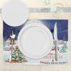 Ambesonne Christmas Place Mats Set of 4, Merry Xmas Wish Fir Tree Branches Poinsettia Flowers Birds and Deer, Washable Fabric Placemats for Dining Table, Standard Size, Green and Red(Navy White)