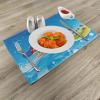Ambesonne Christmas Place Mats Set of 4, Merry Xmas Wish Fir Tree Branches Poinsettia Flowers Birds and Deer, Washable Fabric Placemats for Dining Table, Standard Size, Green and Red(Blue)