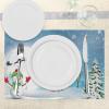Ambesonne Christmas Place Mats Set of 4, Merry Xmas Wish Fir Tree Branches Poinsettia Flowers Birds and Deer, Washable Fabric Placemats for Dining Table, Standard Size, Green and Red(White Soft Blue)