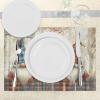 Ambesonne Christmas Place Mats Set of 4, Merry Xmas Wish Fir Tree Branches Poinsettia Flowers Birds and Deer, Washable Fabric Placemats for Dining Table, Standard Size, Green and Red(Blue Brown Burnt Sienna)