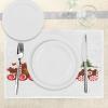Ambesonne Christmas Place Mats Set of 4, Merry Xmas Wish Fir Tree Branches Poinsettia Flowers Birds and Deer, Washable Fabric Placemats for Dining Table, Standard Size, Green and Red(White Brown)